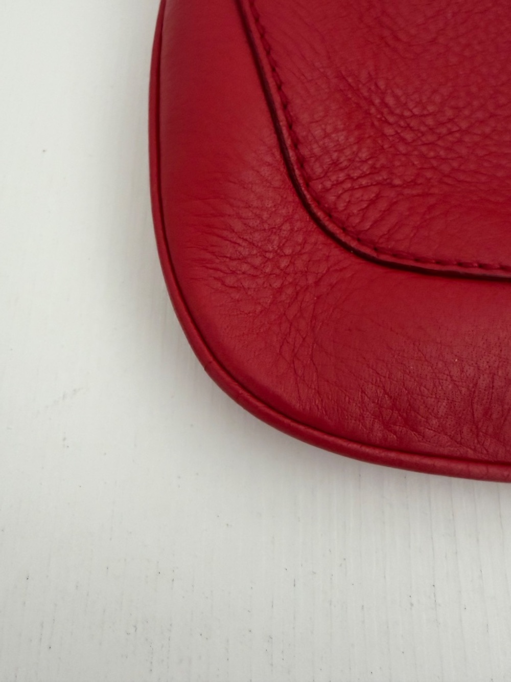 St. John Red Leather Pull String Bag - Picture 3 of 5
